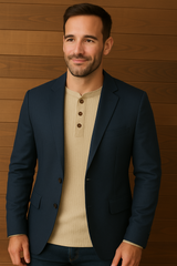 Men's Long Sleeve Henley Top with Ribbed Texture