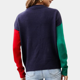 Pull de Noël Femme – Sweat d’Hiver Patchwork Coloré avec Motif de Noël