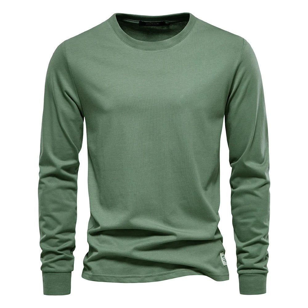 T-shirt à manches longues pour hommes en coton respirant avec col rond