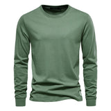 T-shirt à manches longues pour hommes en coton respirant avec col rond