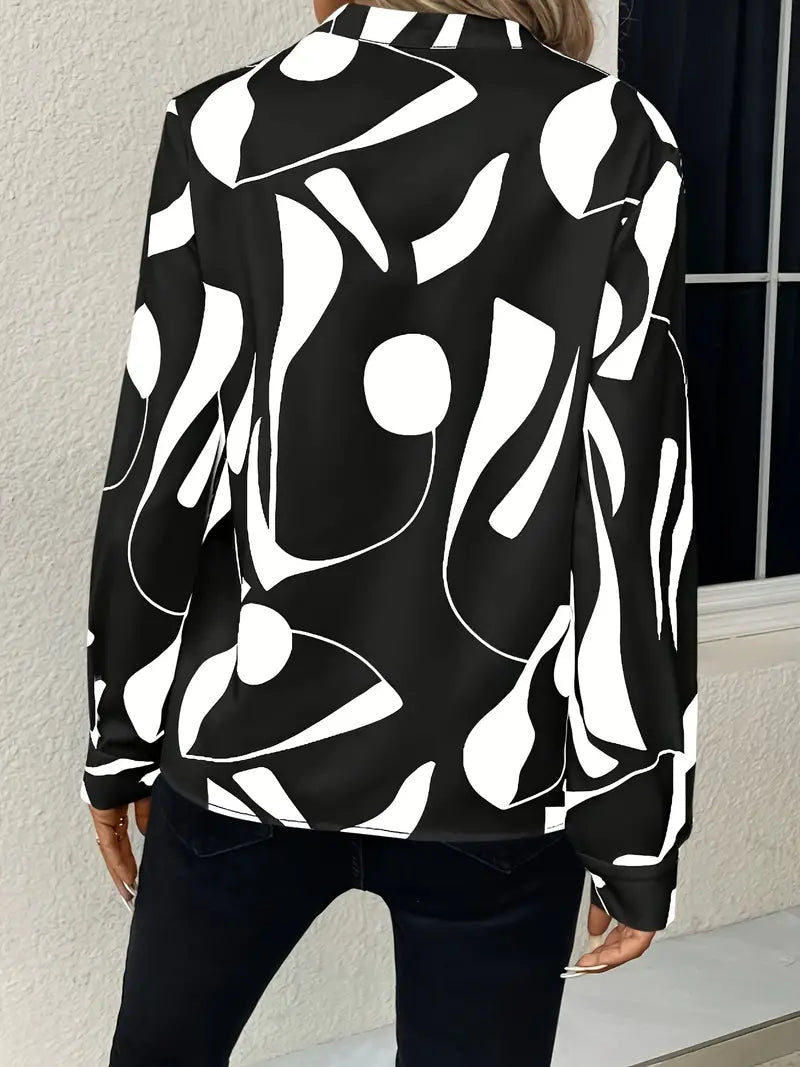 Elegant Blouse with Stand-up Collar and Print