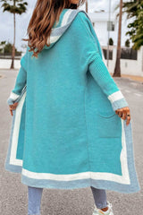 Damen Kapuzenstrickjacke mit kontrastierendem Design – Lange Herbstwesten