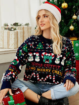 Pull de Noël femme – Sweat d’hiver joyeux avec imprimé intégral de Noël