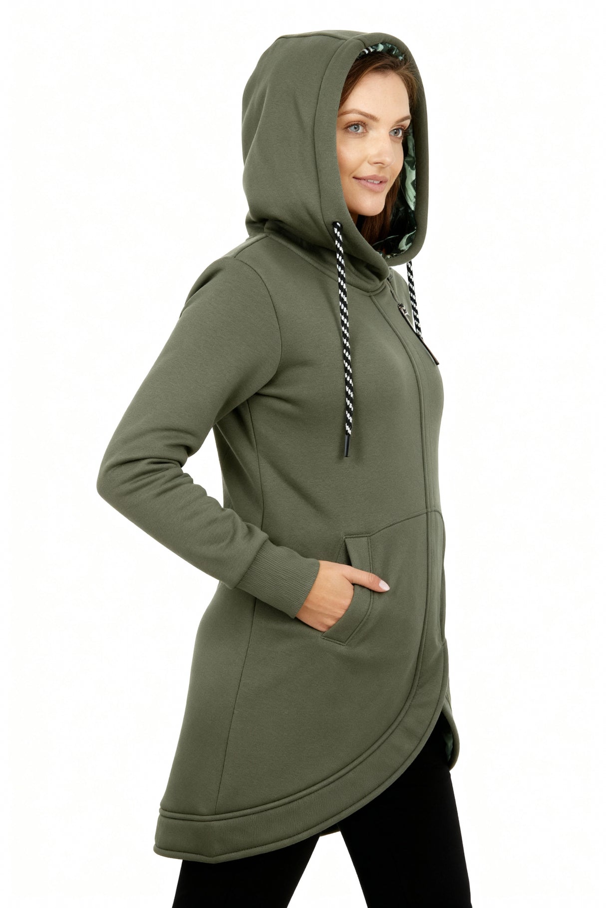 Damen langer Mantel mit Kapuze – eleganter Wickelstil & Komfort