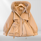 Damen Luxus Wintermantel mit Pelzkragen – Warmer Parka mit Taillenzug