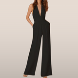 Damen-Overall ohne Ärmel mit tiefem V-Ausschnitt und Palazzo-Hose