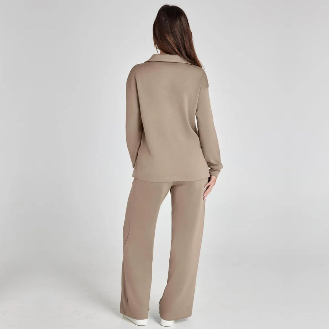 Damen-Loungewear-Set – Bequemes zweiteiliges Set mit V-Ausschnitt