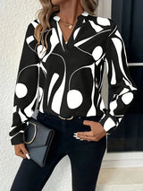 Elegant Blouse with Stand-up Collar and Print