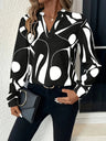 Elegant Blouse with Stand-up Collar and Print