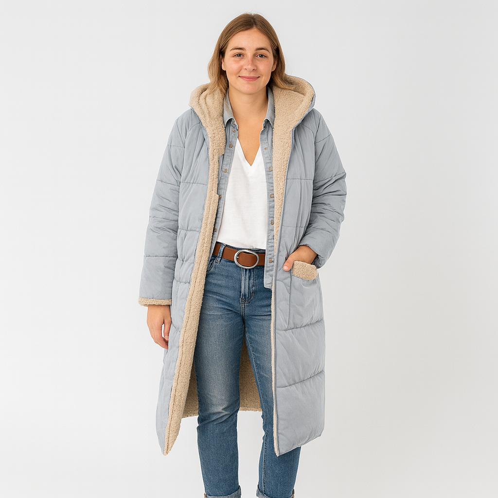 Manteau d’Hiver Long Femme avec Capuche – Chaud, Doux et Élégant