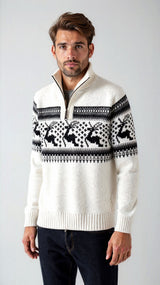 Men's Winter Sweater with Nordic Pattern – Comfortable Half-Zip Sweatshirt