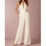 Damen-Overall ohne Ärmel mit tiefem V-Ausschnitt und Palazzo-Hose