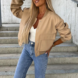 Bomber jacket court pour femme avec poches à rabat et fermeture à pression