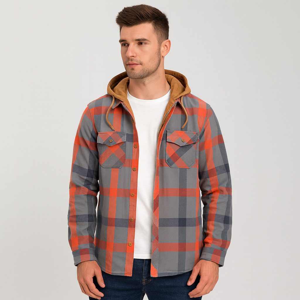 Plaid Shirt Jacket for Men with Hood – Warm and Stylish Design