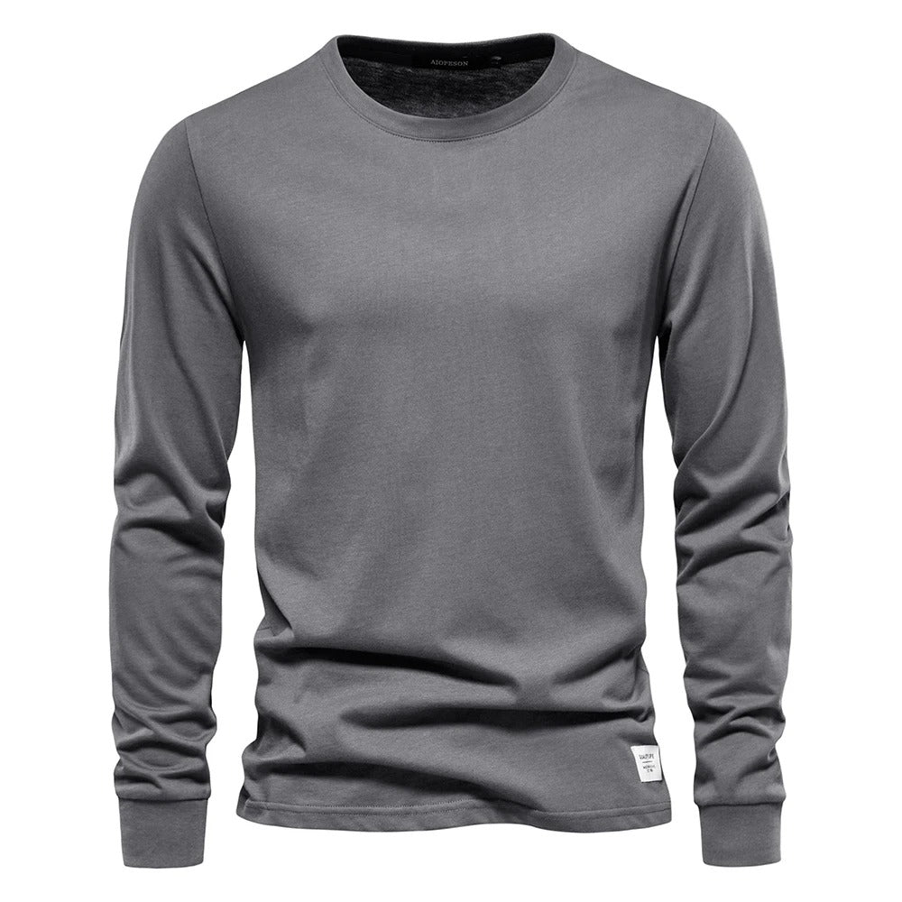 T-shirt à manches longues pour hommes en coton respirant avec col rond