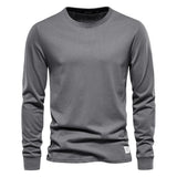 T-shirt à manches longues pour hommes en coton respirant avec col rond