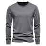 T-shirt à manches longues pour hommes en coton respirant avec col rond