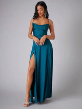 Satin-Abendkleid mit drapiertem Ausschnitt und Rückenausschnitt