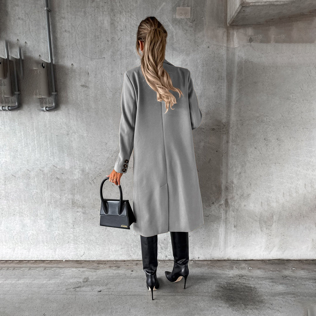 Manteau d'automne élégant pour femmes à double boutonnage en mélange de laine