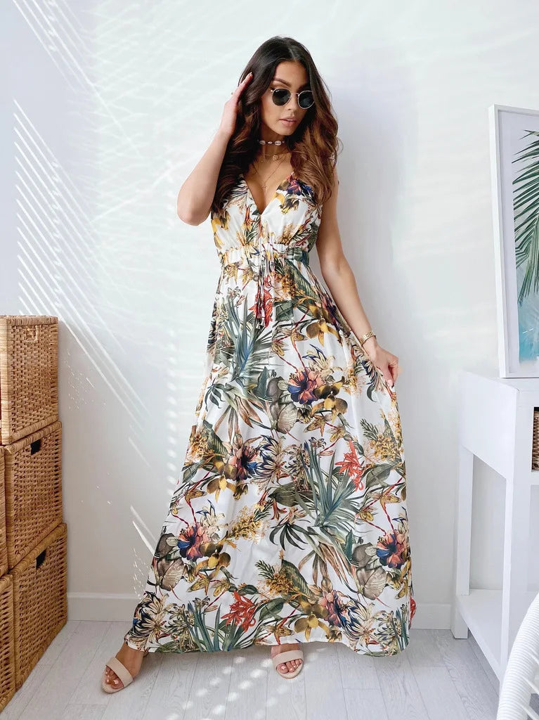 Maxikleid mit tropischem Blattmuster - elegant und bequem