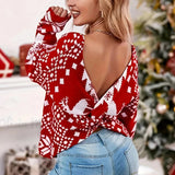Women's Christmas Top – Winter T-shirt Open Back & Festive Print