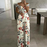 Maxikleid mit Print, schulterfrei, V-Ausschnitt