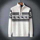 Men's Winter Sweater with Nordic Pattern – Comfortable Half-Zip Sweatshirt