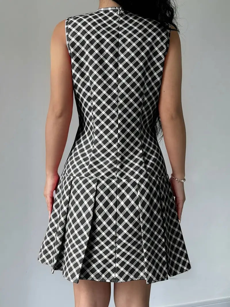 Robe Trapèze Sans Manches à Imprimé Carreaux Vintage