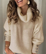 Pull Col Roulé Léger Femme avec Détails Élégants