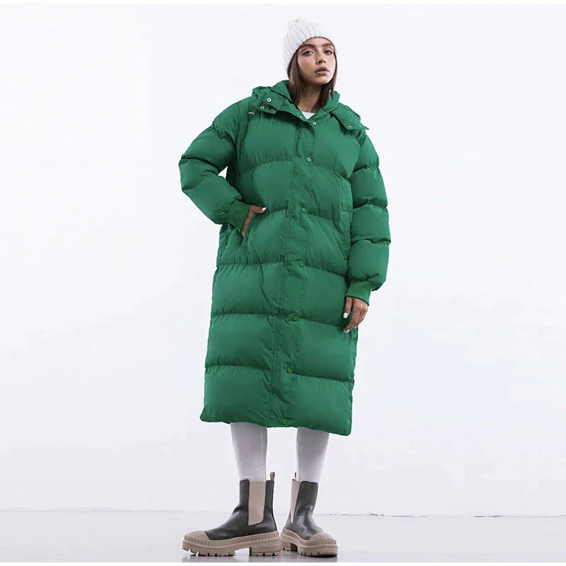 Langer Wintermantel für Damen mit Kapuze – Warm, Winddicht und Modisch