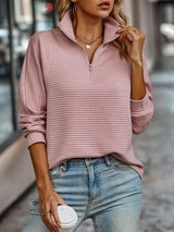 Pull Femme à Col Zippé et Texture Côtelée