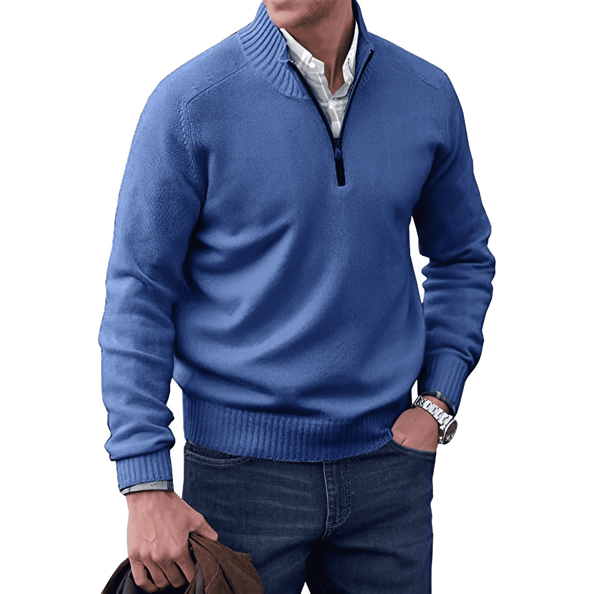 Luxury men's pullover with quarter zip and stand-up collar – elegant and comfortable