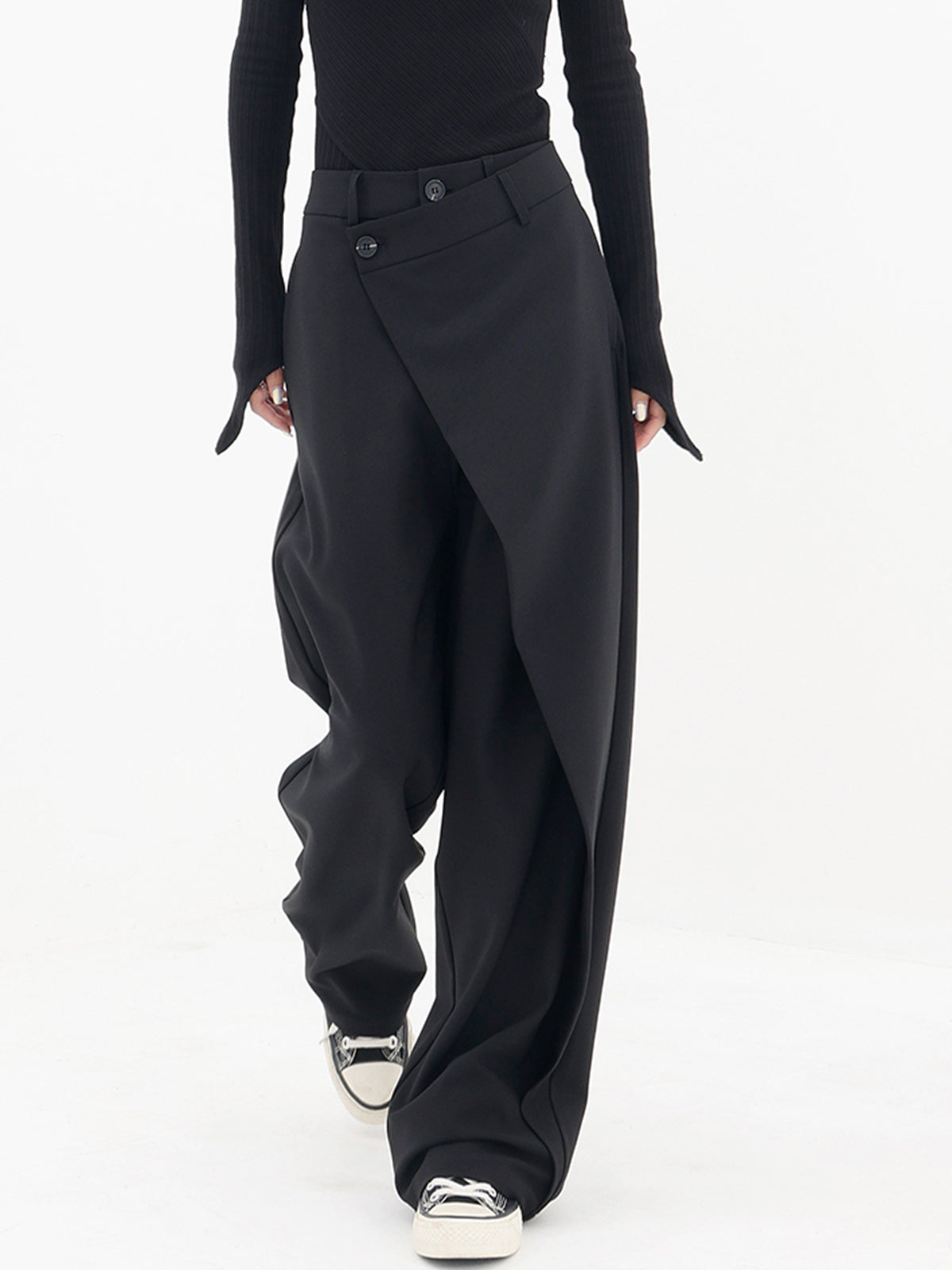 Damenhose Baggy Asymmetrisch mit Doppelknopfleiste