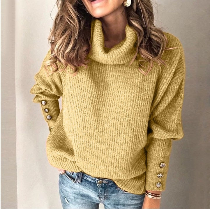 Pull Col Roulé Léger Femme avec Détails Élégants
