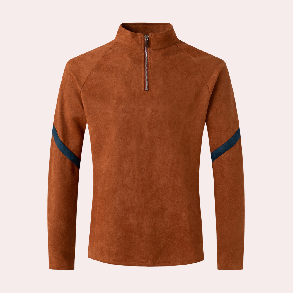 Herrenpullover mit halbem Reißverschluss – Sportlicher Sweatshirt mit gestreiftem Detail