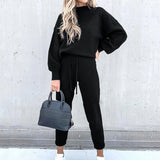 Damen Hausanzug – Weiches zweiteiliges Loungewear-Set mit Rollkragenpullover