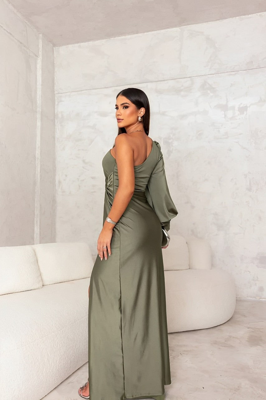 Elegantes Ein-Schulter-Kleid mit asymmetrischen Linien und drapiertem Akzent