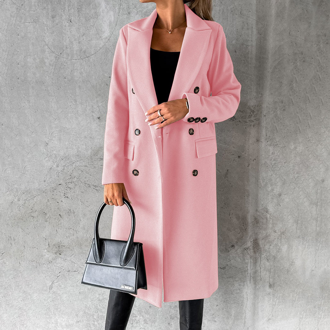 Manteau d'automne élégant pour femmes à double boutonnage en mélange de laine