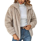 Teddyjacke Damen – Weicher Fleece-Mantel mit Reißverschluss und Kragen
