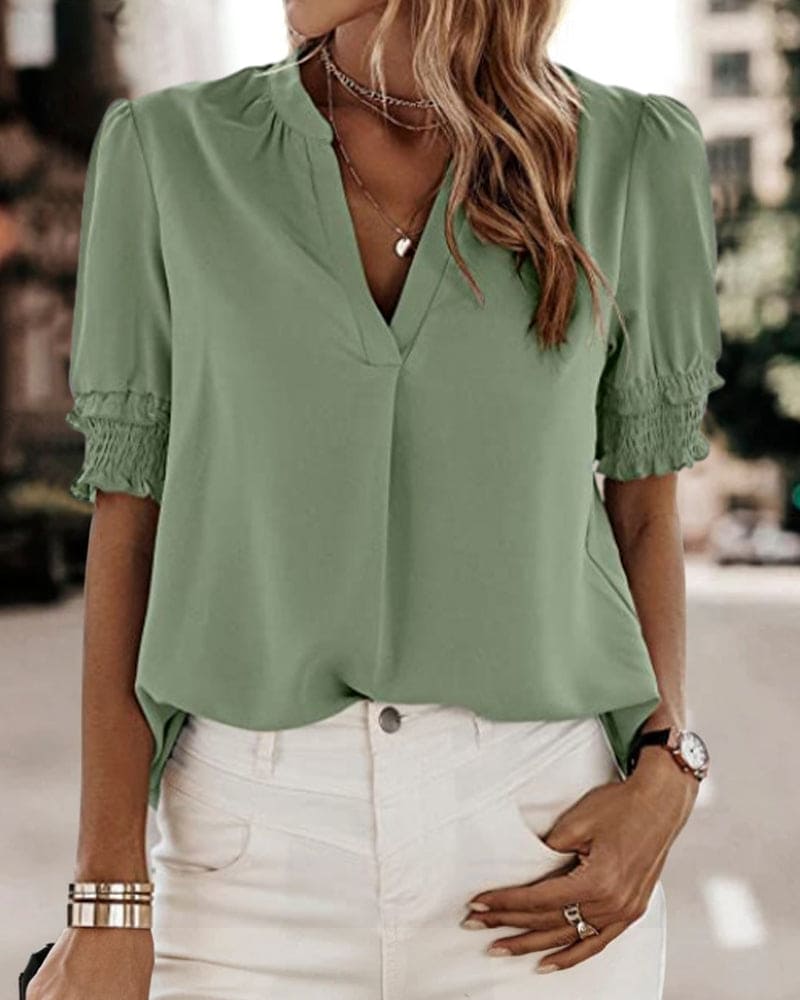 Blouse à col en V pour femmes - Confortable et élégante