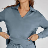 Damen-Loungewear-Set – Bequemes zweiteiliges Set mit V-Ausschnitt