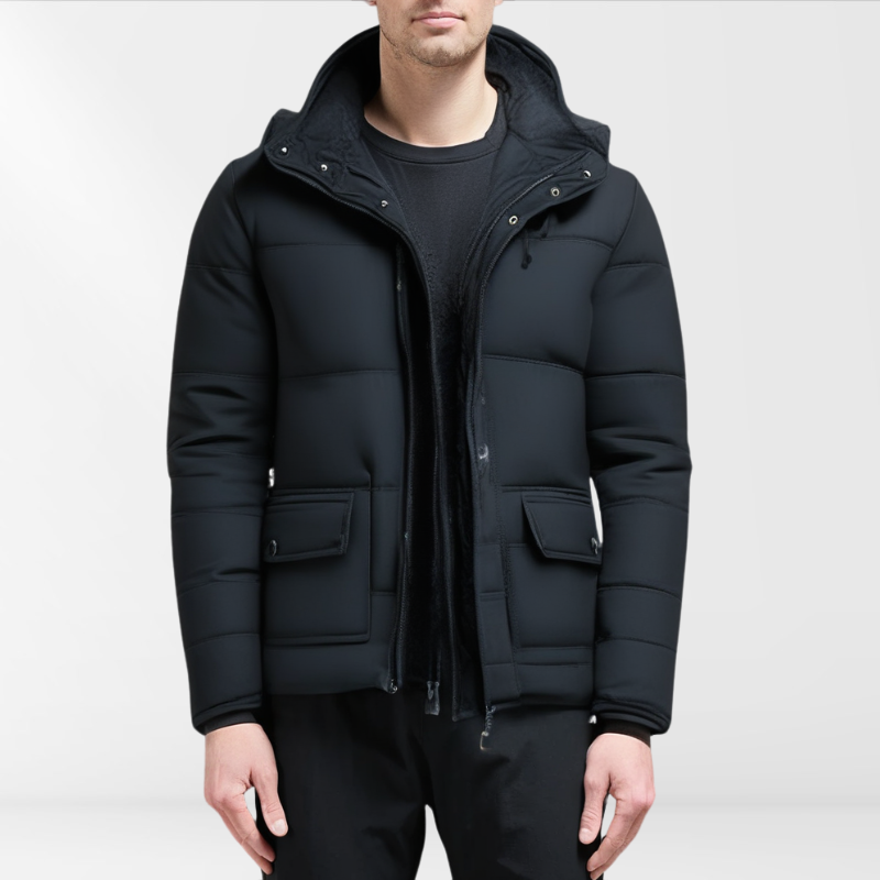 Men's Quilted Winter Jacket – Warm Coat with Removable Hood