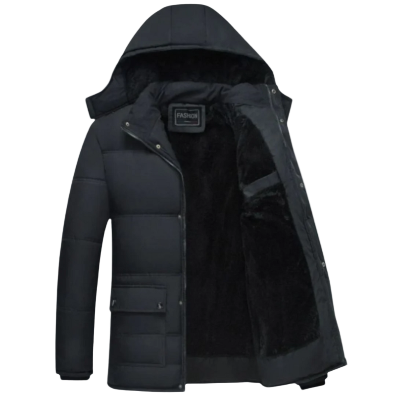 Men's Quilted Winter Jacket – Warm Coat with Removable Hood