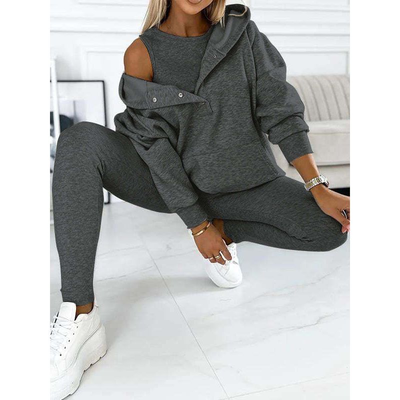 Damen-Trainingsanzug – Bequeme Kleidung mit Knopfpullover