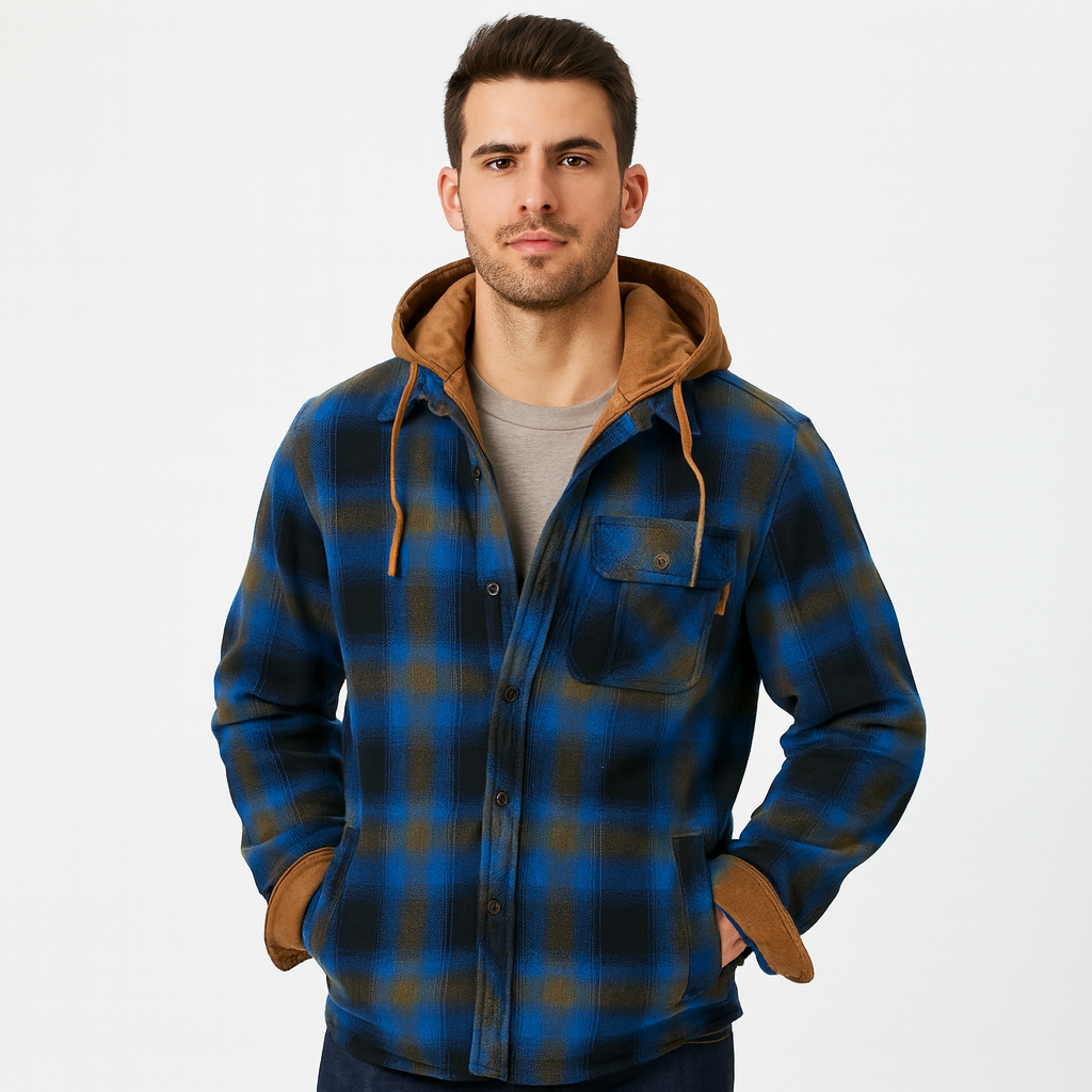 Plaid Shirt Jacket for Men with Hood – Warm and Stylish Design