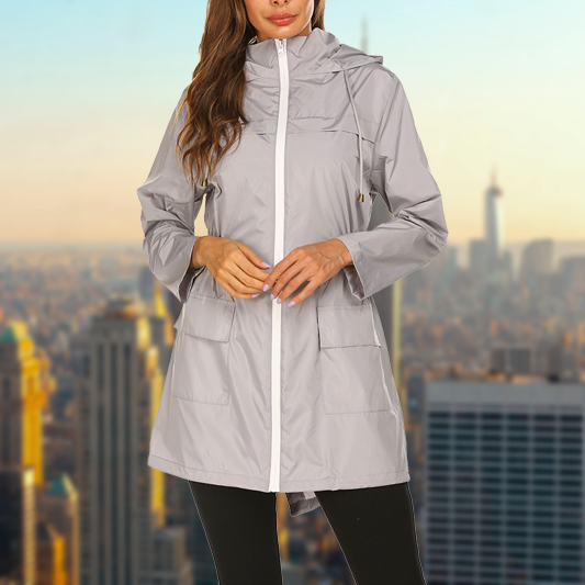 Leichter Damenparka – Übergangsjacke mit Kapuze und verstellbarem Taillenbund