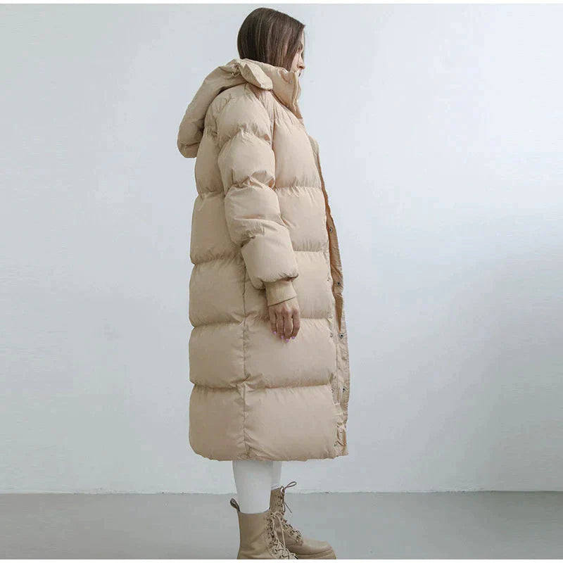Langer Wintermantel für Damen mit Kapuze – Warm, Winddicht und Modisch