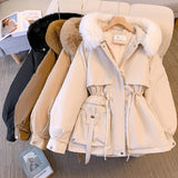 Damen Luxus Wintermantel mit Pelzkragen – Warmer Parka mit Taillenzug