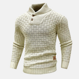 Men's sweater with collar and buttons – Textured pattern knit sweater