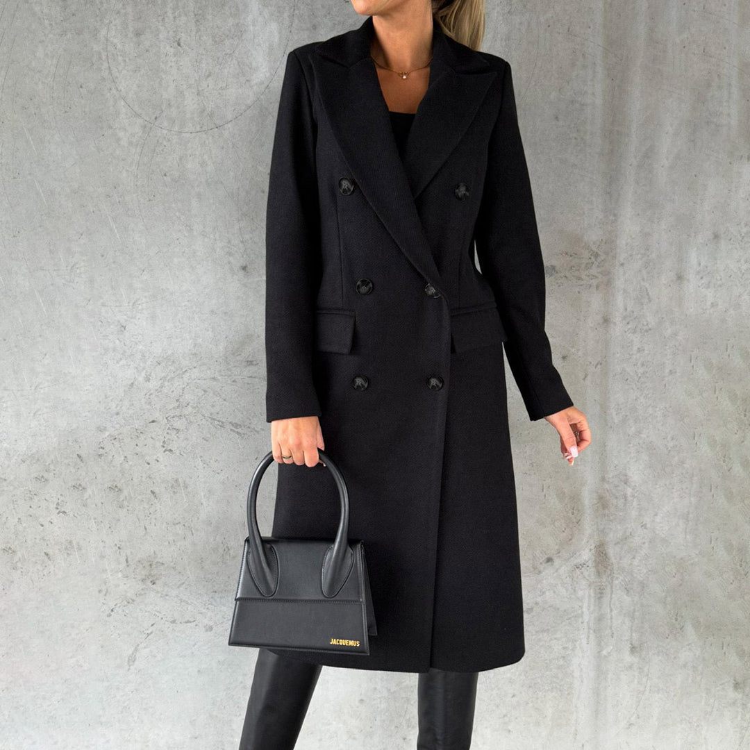 Manteau d'automne élégant pour femmes à double boutonnage en mélange de laine